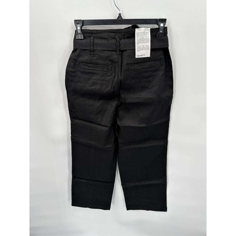 LEVEL99 NWT Bette Seamed Tie Waist Linen Straight Leg Trouser in Black // 00 - Picture 10 of 14